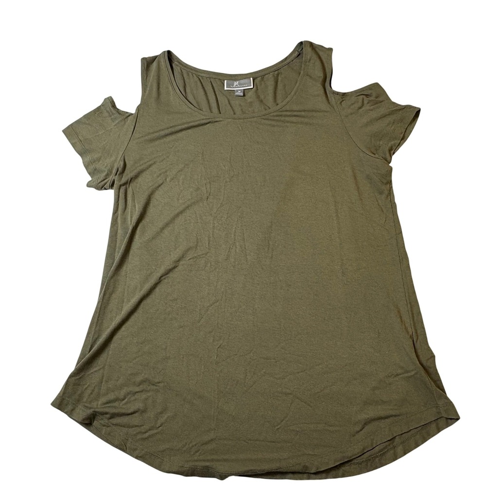 JM Collection Womens Olive Green‎ Cold Shoulder Short Sleeve Knit Top Medium M